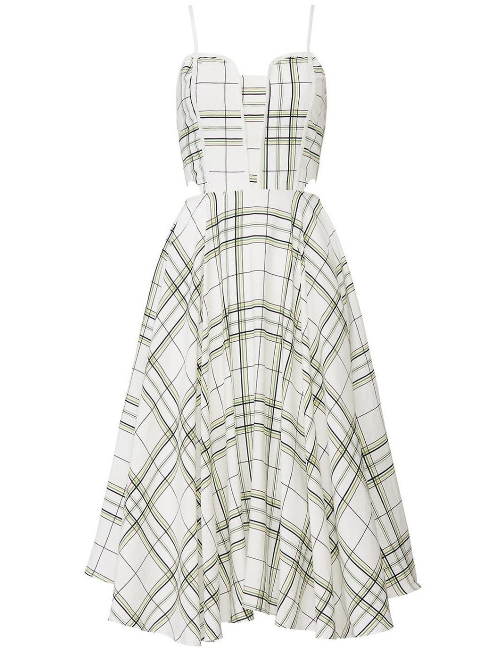 J.O.A. White Plaid Midi Dress with Olive and Black Trim~Size S~$124~